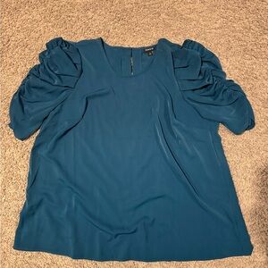 Torrid Teal Blouse with Ruched Sleeve Plus Size 1 Like New